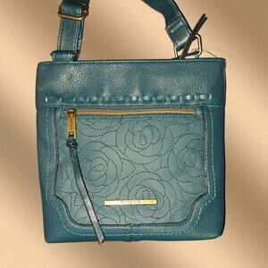 Rosetti Dark Green Crossbody Bag with Floral Design & Adjustable Straps